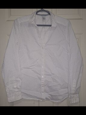 H&M White Blouse with Black Microdot Print